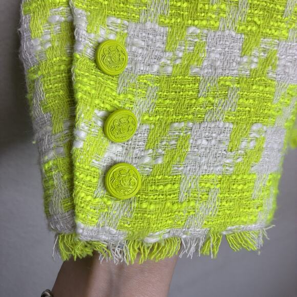Steve Madden Harlow Fresh Lime Green Houndstooth Tweed Blazer L NWT - Picture 8 of 14